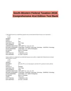 South-Western Federal Taxation 2018: Comprehensive 41st Edition Test Bank