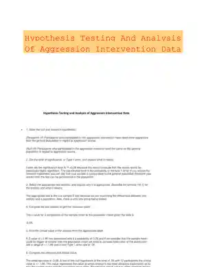Hypothesis Testing And Analysis Of Aggression Intervention Data