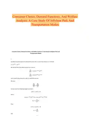 Consumer Choice, Demand Functions, And Welfare Analysis: A Case Study Of Jellybear Park And Transportation Modes