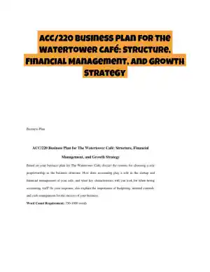 ACC/220 Business Plan for The Watertower Caf�: Structure, Financial Management, and Growth Strategy