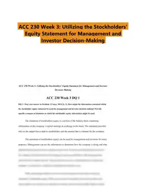 ACC 230 Week 3: Utilizing the Stockholders' Equity Statement for Management and Investor Decision-Making