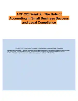 ACC 220 Week 9 : The Role of Accounting in Small Business Success and Legal Compliance