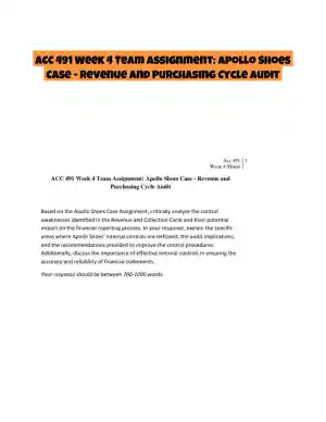 ACC 491 Week 4 Team Assignment: Apollo Shoes Case - Revenue and Purchasing Cycle Audit