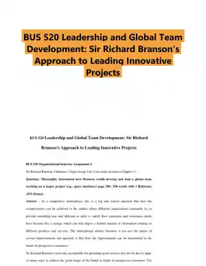 BUS 520 Leadership and Global Team Development: Sir Richard Branson's Approach to Leading Innovative Projects