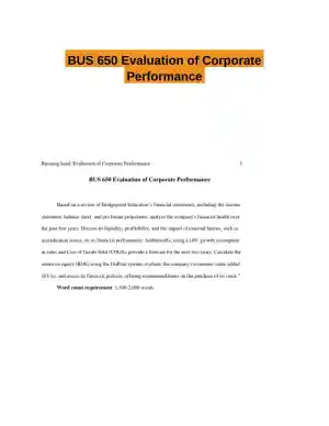 BUS 650 Evaluation of Corporate Performance