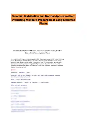 Binomial Distribution and Normal Approximation: Evaluating Mendel's Proportion of Long Stemmed Plants
