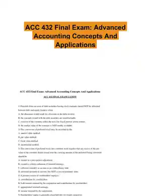ACC 432 Final Exam: Advanced Accounting Concepts And Applications
