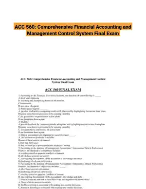 ACC 560: Comprehensive Financial Accounting and Management Control System Final Exam