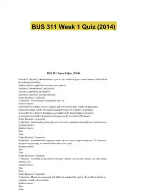 BUS 311 Week 1 Quiz (2014)