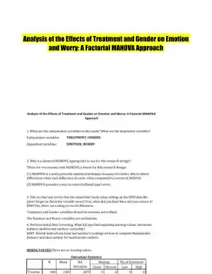 Analysis of the Effects of Treatment and Gender on Emotion and Worry: A Factorial MANOVA Approach