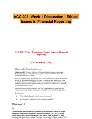 ACC 205: Week 1 Discussion - Ethical Issues in Financial Reporting