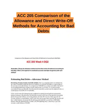 ACC 205 Comparison of the Allowance and Direct Write-Off Methods for Accounting for Bad Debts