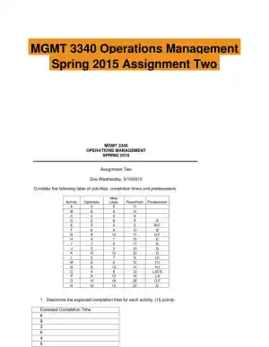 MGMT 3340 Operations Management Spring 2015 Assignment Two