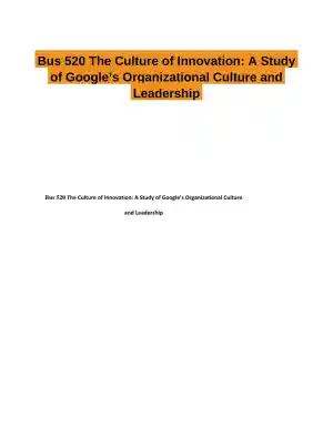 Bus 520 The Culture of Innovation: A Study of Google�s Organizational Culture and Leadership