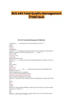 BUS 445 Total Quality Management (TQM) Quiz