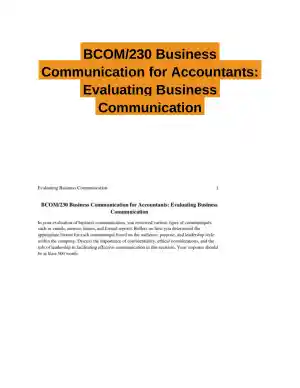 BCOM/230 Business Communication for Accountants: Evaluating Business Communication