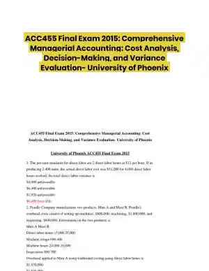 ACC455 Final Exam 2015: Comprehensive Managerial Accounting: University of Phoenix