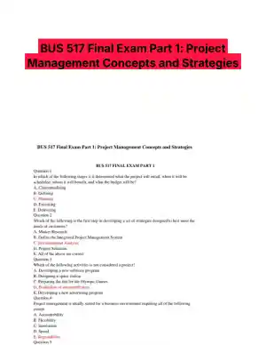 BUS 517 Final Exam Part 1: Project Management Concepts and Strategies