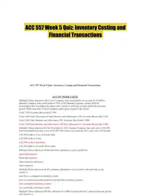 ACC 557 Week 5 Quiz: Inventory Costing and Financial Transactions