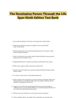 The Developing Person Through the Life Span Ninth Edition Test Bank
