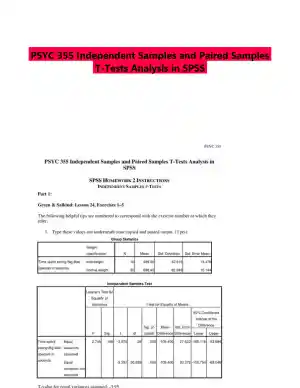 PSYC 355 Independent Samples and Paired Samples T-Tests Analysis in SPSS