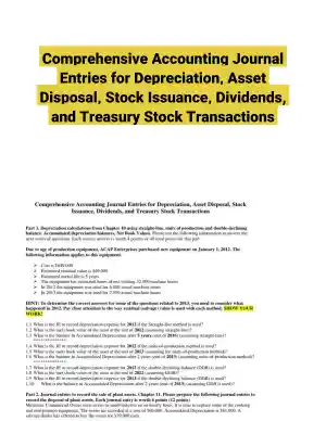 Comprehensive Accounting Journal Entries for Depreciation, Asset Disposal, Stock Issuance, Dividends, and Treasury Stock Transactions