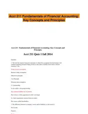Acct 211 Fundamentals of Financial Accounting: Key Concepts and Principles