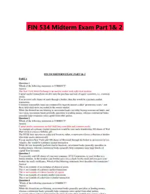 FIN 534 Midterm Exam Part 1& 2