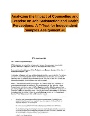 Analyzing the Impact of Counseling and Exercise on Job Satisfaction and Health Perceptions: A T-Test for Independent Samples Assignment #6