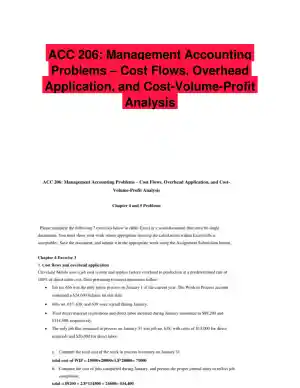 ACC 206: Management Accounting Problems � Cost Flows, Overhead Application, and Cost-Volume-Profit Analysis