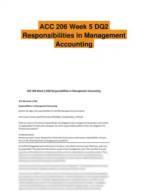 ACC 206 Week 5 DQ2 Responsibilities in Management Accounting