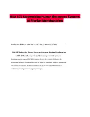 BSA 502 Modernizing Human Resources Systems at Riordan Manufacturing
