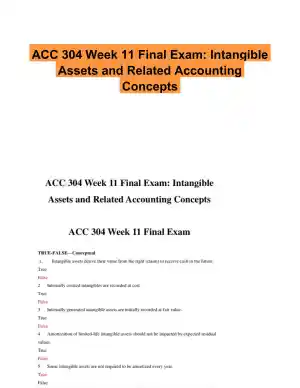ACC 304 Week 11 Final Exam: Intangible Assets and Related Accounting Concepts