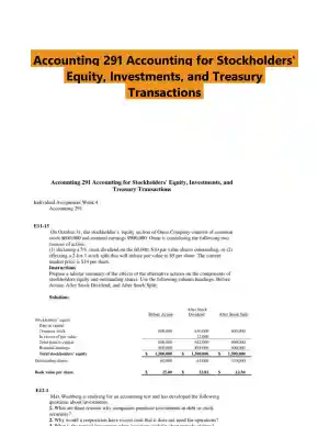 Accounting 291 Accounting for Stockholders' Equity, Investments, and Treasury Transactions