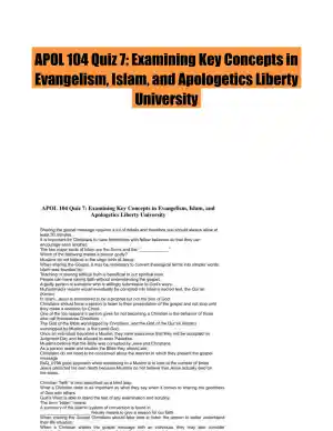 APOL 104 Quiz 7: Examining Key Concepts in Evangelism, Islam, and Apologetics Liberty University