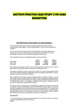 ACCT504 Practice Case Study 3 on Cash Budgeting