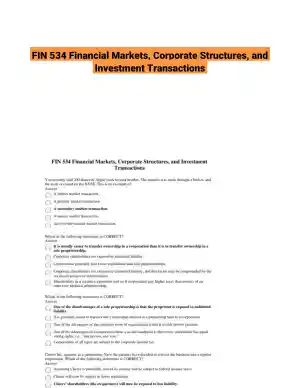 FIN 534 Financial Markets, Corporate Structures, and Investment Transactions