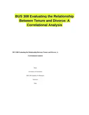 BUS 308 Evaluating the Relationship Between Tenure and Divorce: A Correlational Analysis