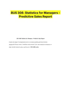 BUS 308: Statistics for Managers - Predictive Sales Report