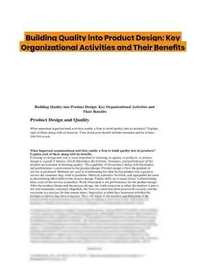 Building Quality into Product Design: Key Organizational Activities and Their Benefits