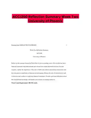 ACC/290 Reflection Summary Week Two University of Phoenix