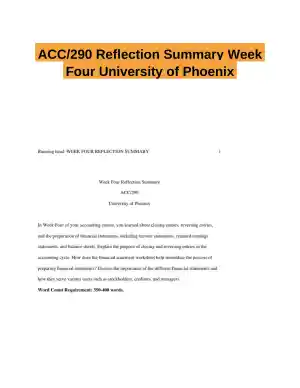 ACC/290 Reflection Summary Week Four University of Phoenix