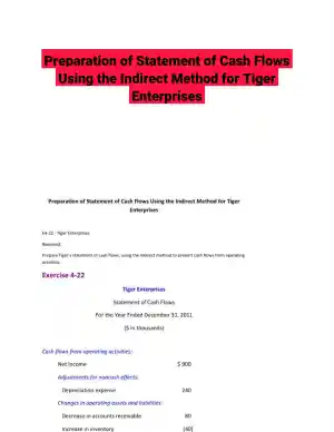 Preparation of Statement of Cash Flows Using the Indirect Method for Tiger Enterprises