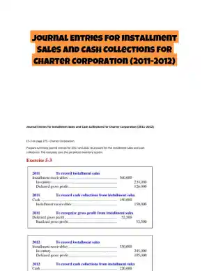 Journal Entries for Installment Sales and Cash Collections for Charter Corporation (2011-2012)