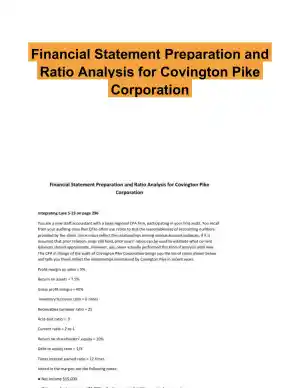 Financial Statement Preparation and Ratio Analysis for Covington Pike Corporation