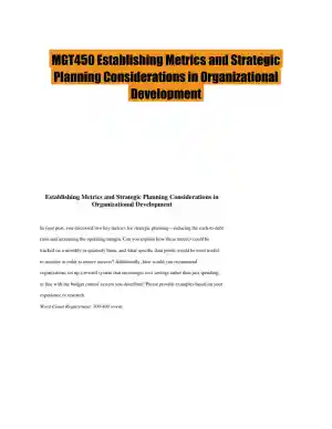 MGT450 Establishing Metrics and Strategic Planning Considerations in Organizational Development