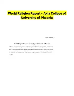 World Religion Report - Axia College of University of Phoenix