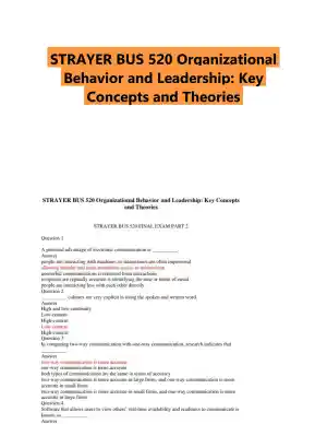 STRAYER BUS 520 Organizational Behavior and Leadership: Key Concepts and Theories