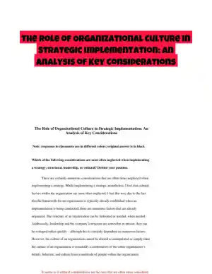 The Role of Organizational Culture in Strategic Implementation: An Analysis of Key Considerations