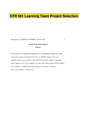 STR 581 Learning Team Project Selection